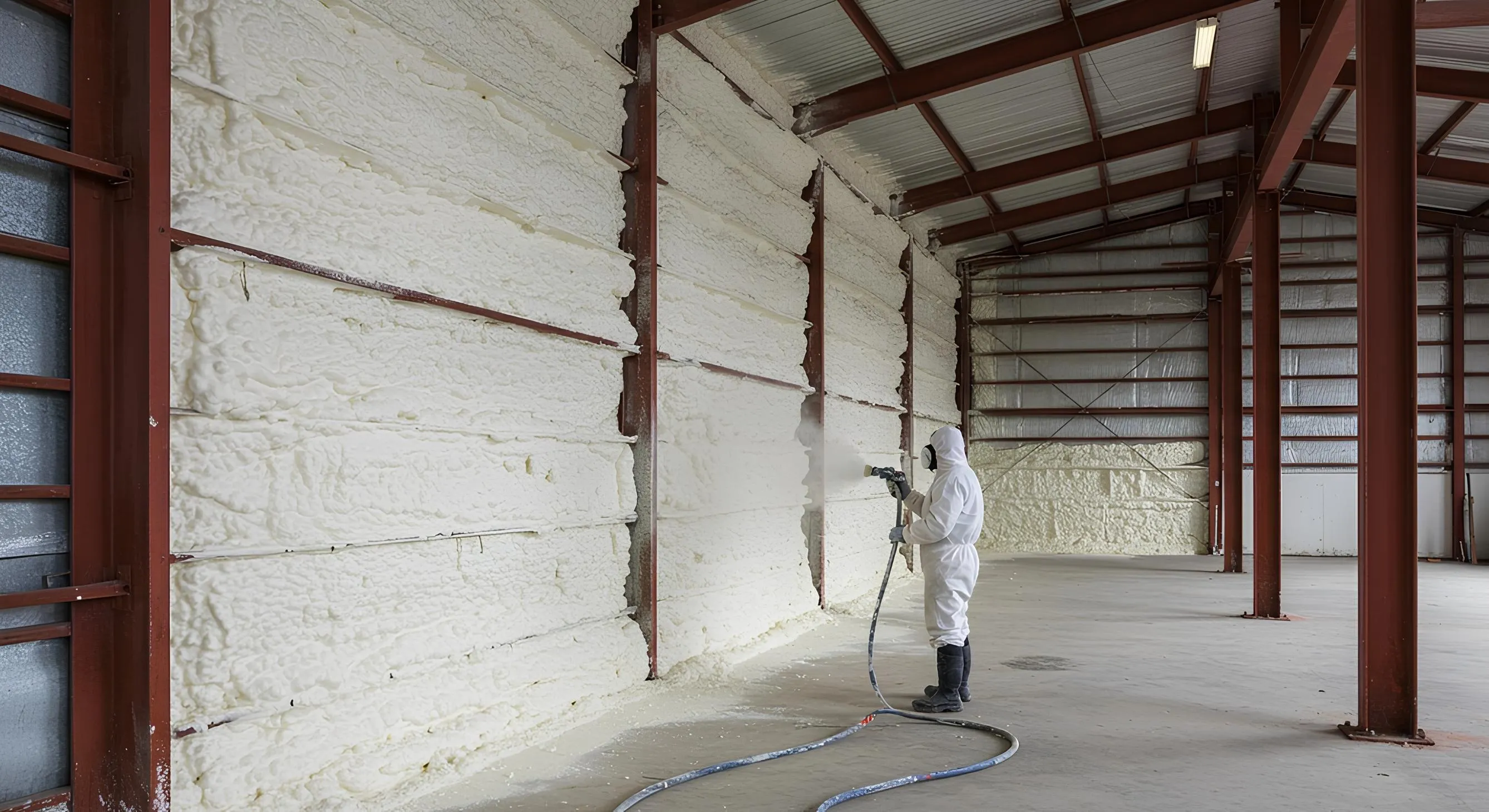 Spray foam insulation applied inside framing